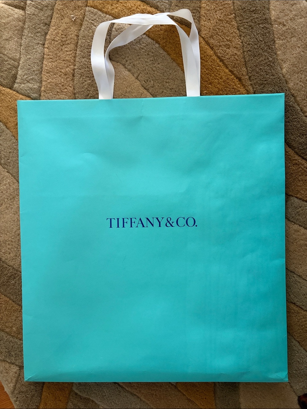 Tiffany & Co. Aqua Blue Gift Tote with White Ribbon Handles